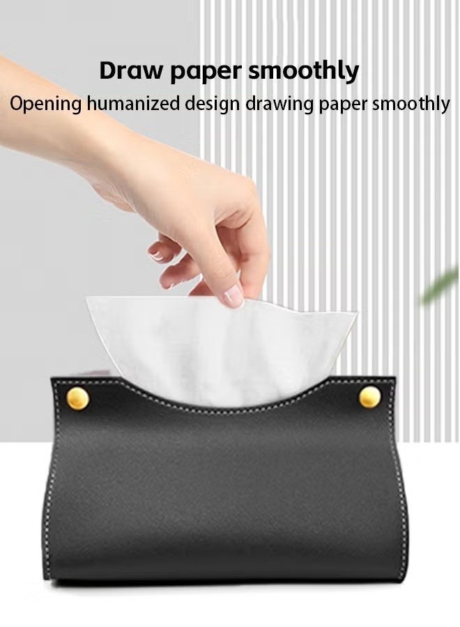 غطاء علبة مناديل جلدية، منظم علبة مناديل جلدية لطاولة غرفة المعيشة المنزلية، علبة تخزين مناديل جلدية للسيارة (أسود) - Image 4